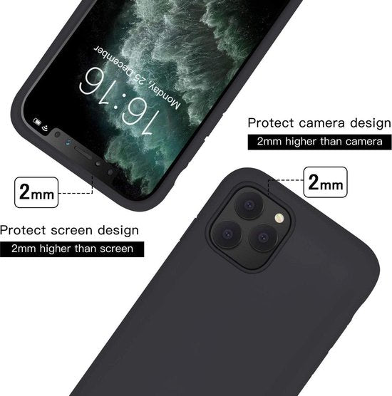 iPhone 11 Pro Hoesjes – Siliconen Backcover – Zwart – Screenprotector Gehard Glas – Anti-kras-Ilumina Benelux