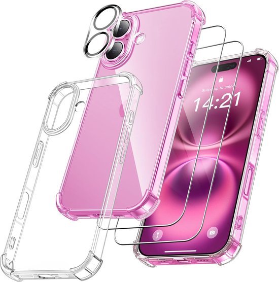 iPhone 16 Hoesjes – Transparante Backcover – Schokbestendig – Met Cameralens Protector + 2x Screenprotector-Ilumina Benelux
