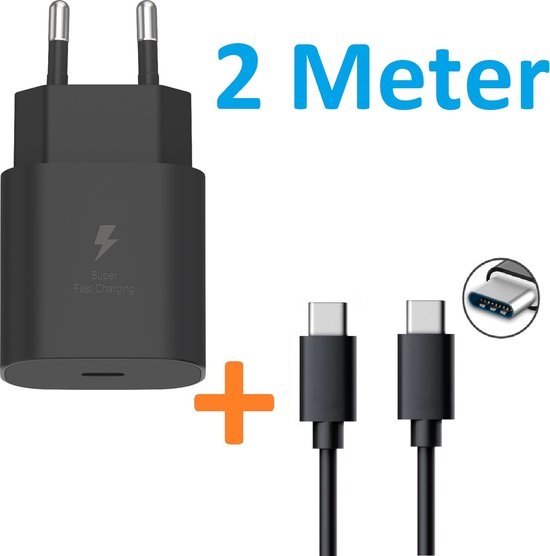 USB-C Oplader – Geschikt voor Samsung Galaxy S21/S22/S23/S24/A53/A54/A55 – 25W Quick Charge Snellader – 2m Kabel-Oplader-Ilumina Benelux