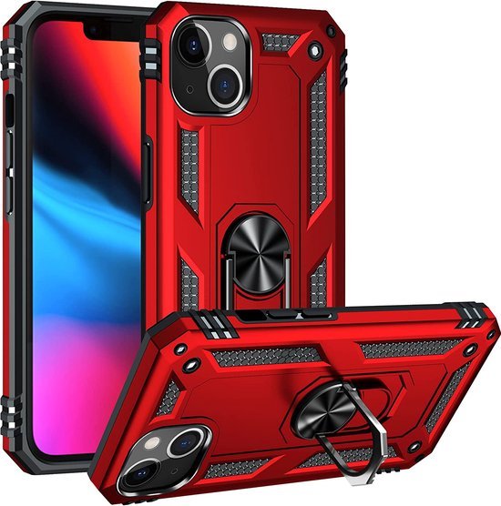 iPhone 13 Mini Hoesjes – Anti-Shock Hybride Ring Armor Backcover – Schokbestendig – Rood-Ilumina Benelux