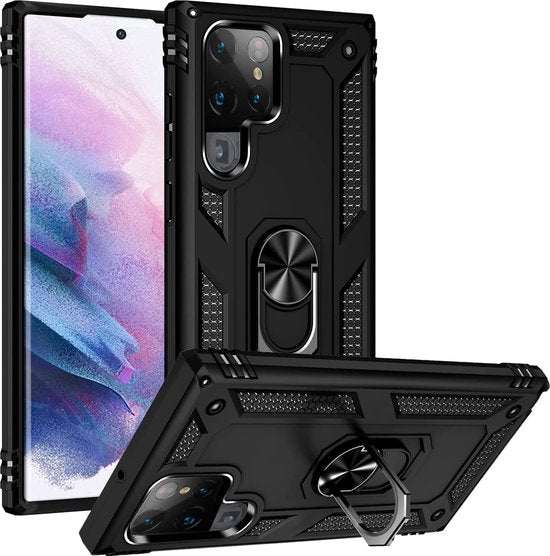Samsung Galaxy S22 Ultra Hoesjes – Anti-Shock Hybride Ring Armor Backcover – Schokbestendig – Zwart-Ilumina Benelux