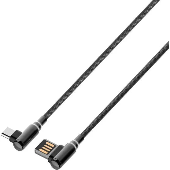 LDNIO LS421 USB-A naar USB-C Kabel – 90° Angle ELBOW Data Kabel – 1 Meter – 2.4A Fast Charging – Zwart-Ilumina Benelux