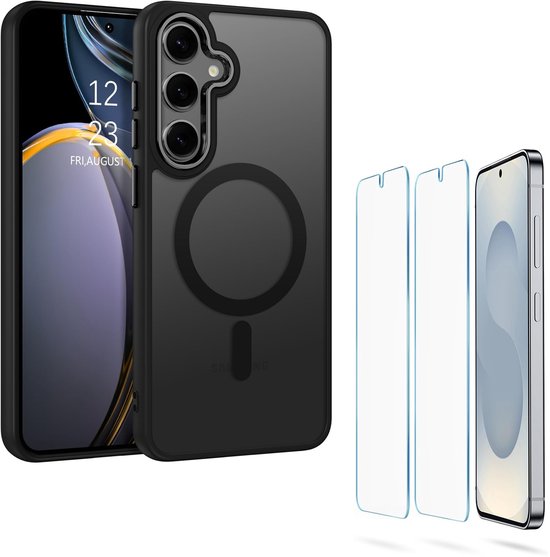 Samsung Galaxy S23 Plus Hoesjes – Magnetische Backcover MagSafe – Matte Achterkant – 2x Screenprotector – Zwart-Ilumina Benelux