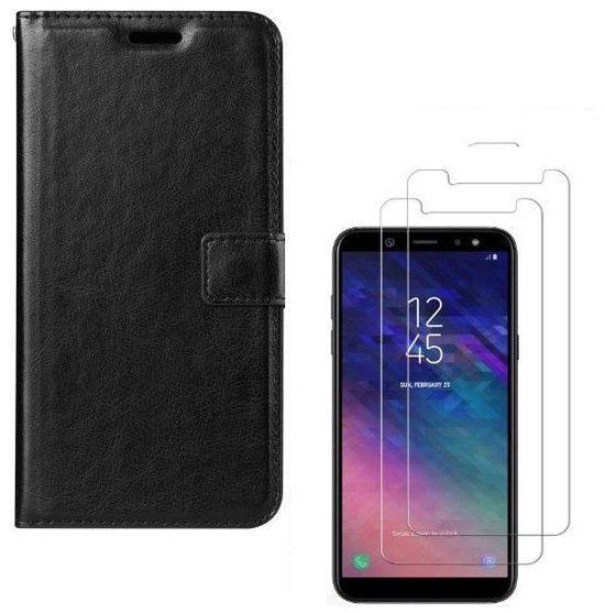 Samsung Galaxy A6 Plus 2018 Hoesjes – Portemonnee Hoes – Magneetsluiting – Inclusief 2x Gehard Glas Screenprotector – Zwart-Ilumina Benelux