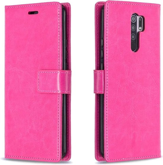 Xiaomi Redmi 9 Hoesjes – Portemonnee Book Case – Pasjeshouder – 2x Gehard Glas Screenprotector – Roze-Ilumina Benelux