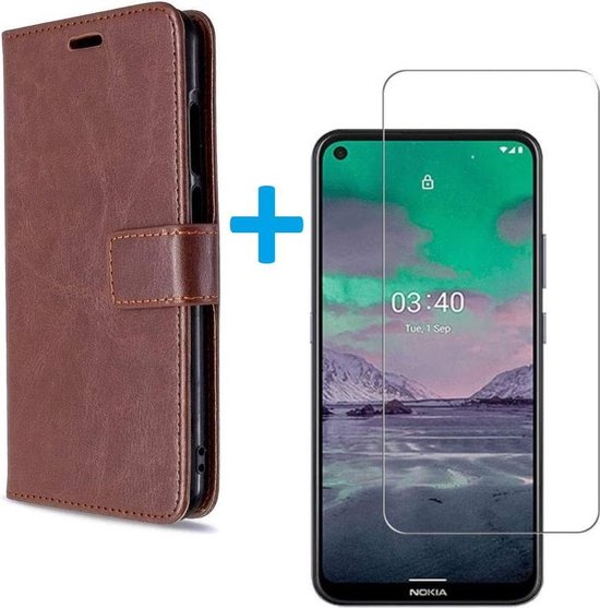 Nokia 5.4 / 3.4 Hoesjes – Bookcase Portemonneehoes – Magneetsluiting – Inclusief 2x Screenprotector – Donkerbruin-Ilumina Benelux