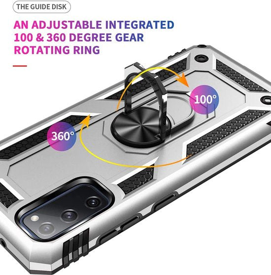 Samsung Galaxy S20 Hoesjes – Ring Armor Backcover – 360° Draaibare Standaard – Magneet – Zilver-Ilumina Benelux