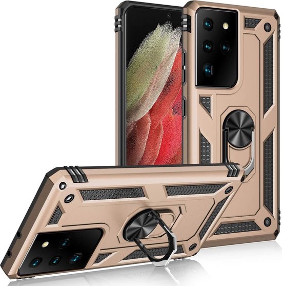 Samsung Galaxy S21 Ultra 5G Hoesjes – Hybride Ring Armor Backcover – Schokbestendig – Anti-Shock – Goud-Ilumina Benelux