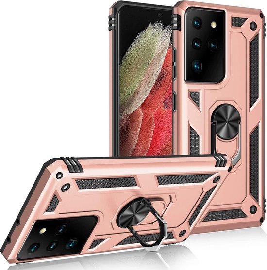 Samsung Galaxy S21 Ultra 5G Hoesjes – Hybride Ring Armor Backcover – Schokbestendig – Roségoud-Ilumina Benelux