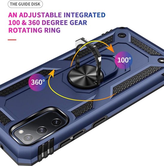 Samsung Galaxy S20 Hoesjes – Ring Armor Backcover – 360° Draaibare Standaard – Magneet – Blauw-Ilumina Benelux