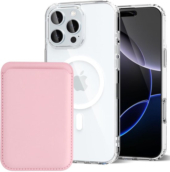 iPhone 16 Pro Max Hoesjes – Anti-shock Backcover – MagSafe – Magnetische Pasjeshouder – Lichtroze-Ilumina Benelux
