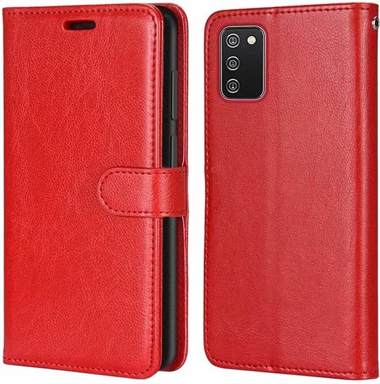 Samsung Galaxy A02s Hoesjes – Portemonnee Hoes – Magneetsluiting – 2x Gehard Glas Screenprotector – Rood-Ilumina Benelux