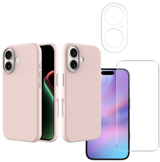 iPhone 17 Hoesjes – Liquid Siliconen Backcover – Soft Touch – Screenprotector + Camera Lens Protector – Roze-Ilumina Benelux