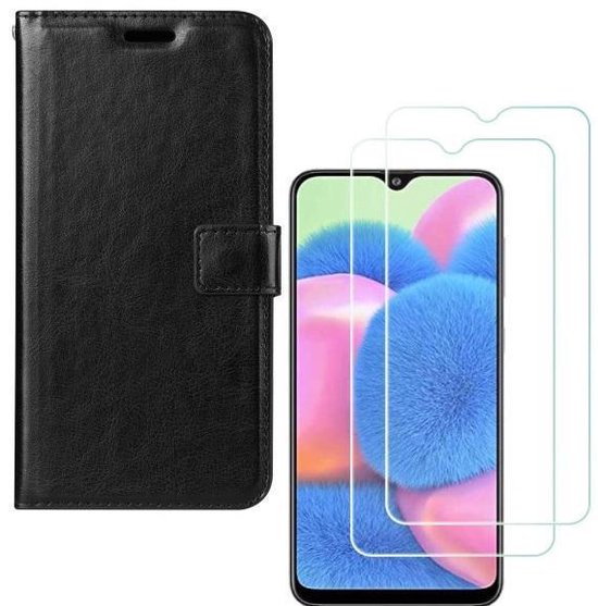 Samsung Galaxy A30S Hoesjes – Portemonnee Hoes – Magneetsluiting – 2x Gehard Glas Screenprotector – Zwart-Ilumina Benelux