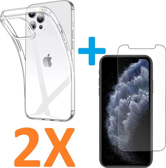 iPhone 12 Hoesjes – Transparante Soft TPU Siliconen Backcover – Inclusief 2x Gehard Glas Screenprotector – Anti Kras-Ilumina Benelux