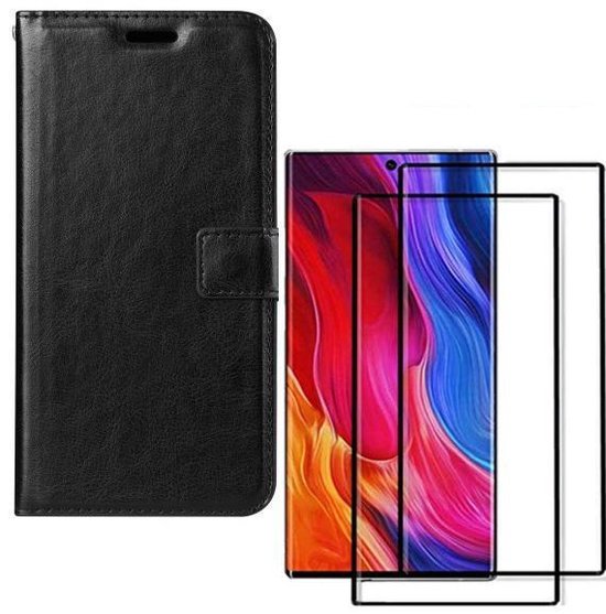 Samsung Galaxy Note 10 Plus Hoesjes – Portemonnee Hoes – Pasjeshouder – 2x Gehard Glas Screenprotector – Zwart-Ilumina Benelux