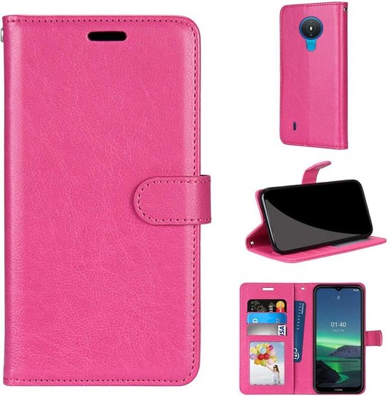 Nokia 1.4 Hoesjes – Bookcase Portemonnee Hoes – Magneetsluiting – 2 Pasjes – Roze – Inclusief 2x Screenprotector-Ilumina Benelux