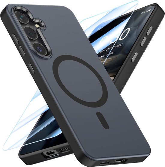Matte magnetische hoes Geschikt voor: Samsung Galaxy S25 - Compatibel met MagSafe - + 2x Screenprotector - Matte achterkant - Zwart