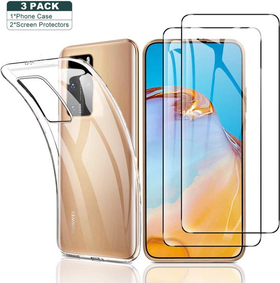 Huawei P40 Hoesjes – Transparante Siliconen Backcover – Inclusief 2x Screenprotector – Anti-kras-Ilumina Benelux