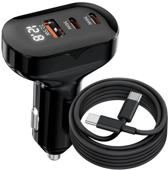 Autolader auto – 72W Snellader – 2x USB-C + USB-A – PD & PPS – Inclusief USB-C kabel-Oplader-Ilumina Benelux