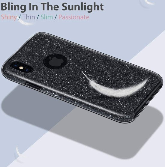Samsung Galaxy A21S Hoesjes – Siliconen TPU Backcover – Glitter BlingBling – Schokbestendig – Zwart-Ilumina Benelux