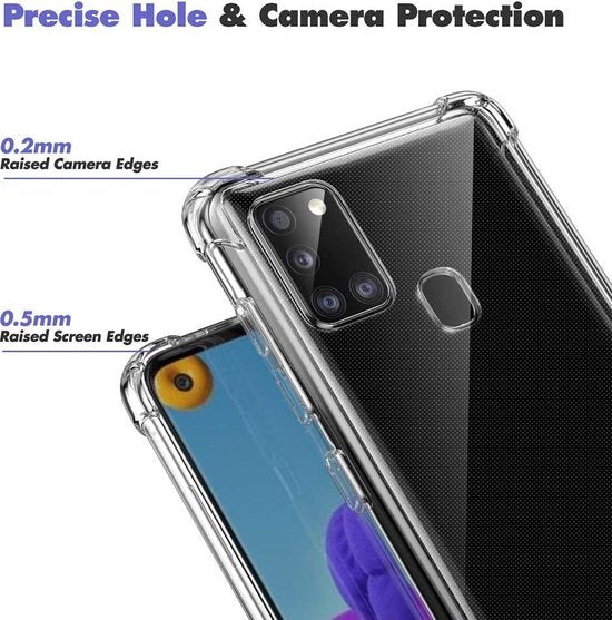 Samsung Galaxy A21S Hoesjes – Anti-Shock Hybride Backcover + 2x Gehard Glas Screenprotector – Transparant-Ilumina Benelux