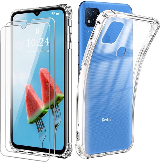 Xiaomi Redmi 9C Hoesjes – Siliconen Backcover – Schokbestendig – Transparant – Met 2x Gehard Glas Screenprotector-Ilumina Benelux