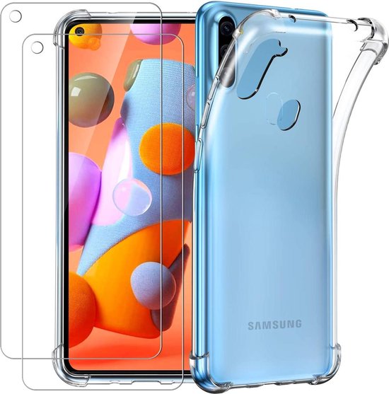 Anti-Shock silicone hoesje met 2 Pack Screenprotector Glas Geschikt voor: Samsung Galaxy A11