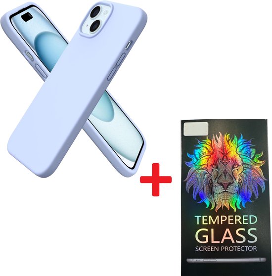 iPhone 13 Hoesjes – Liquid Siliconen Backcover + Screenprotector – Schokbestendig – Lichtblauw-Ilumina Benelux