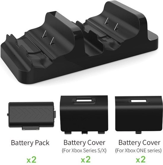 Oplaadstation – Geschikt voor Xbox Series X/S & Xbox One X/S – Controller oplader – Incl. 2 accu’s & kapjes-Oplaadstation controllers-Ilumina Benelux