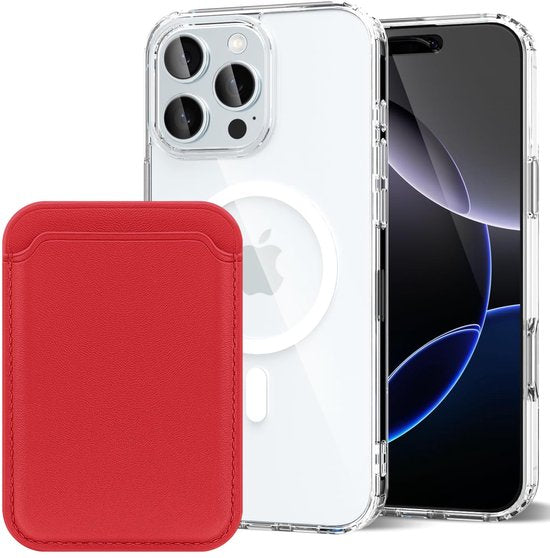 iPhone 16 Pro Max Hoesjes – Anti-shock Backcover met MagSafe – Magnetische Pasjeshouder – Rood-Ilumina Benelux