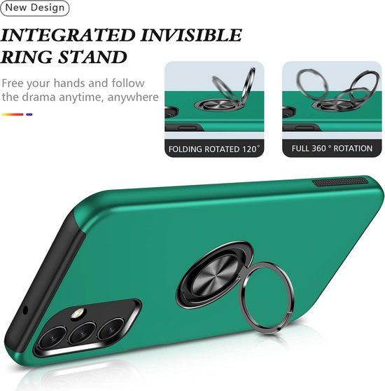 Samsung Galaxy A13 5G / A04s Hoesjes – Harde Backcover met Vingerring – Anti-drop – Groen-Ilumina Benelux
