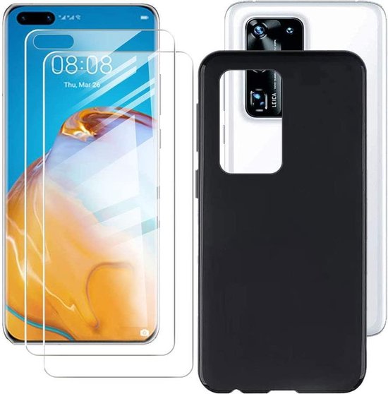 Huawei P40 Pro Hoesjes – Soft TPU Siliconen Backcover – 2x Gehard Glas Screenprotector – Zwart-Ilumina Benelux