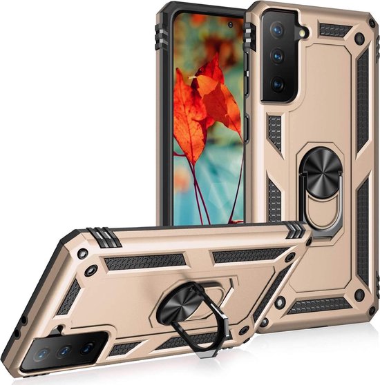 Samsung Galaxy S21 5G Hoesjes – Hybride Ring Armor Backcover – Schokbestendig – Goud-Ilumina Benelux