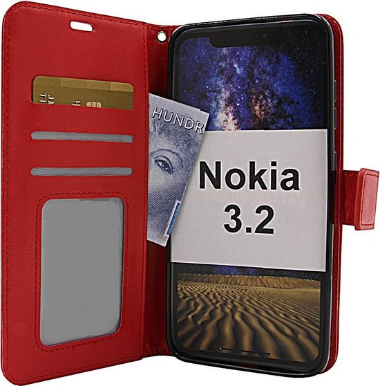 Nokia 3.2 Hoesjes – Bookcase Portemonnee Hoes – Pasjeshouder – Magneetsluiting – Rood-Ilumina Benelux