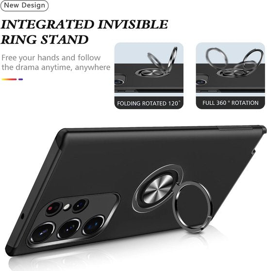Samsung Galaxy S22 Ultra Hoesjes – Harde Backcover met Vingerring – Anti-drop – Zwart-Ilumina Benelux