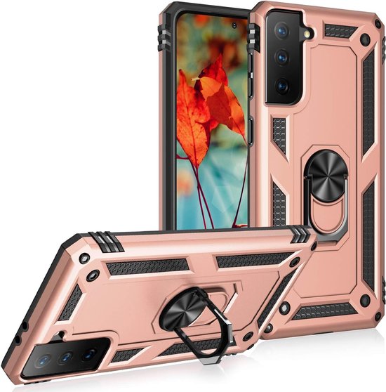 Samsung Galaxy S21 FE Hoesjes – Hybride Ring Armor Backcover – Schokbestendig – Roségoud-Ilumina Benelux