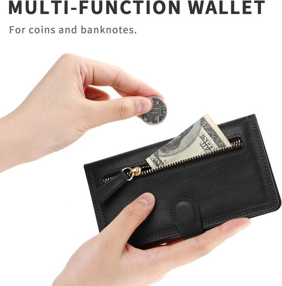 Premium Vintage Wallet Hoesje Geschikt voor Samsung Galaxy S22 Plus - Zwart