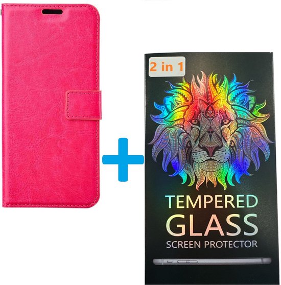 Portemonnee Book Case Hoesje + 2x Screenprotector Glas Geschikt voor: Samsung Galaxy S24 - Roze