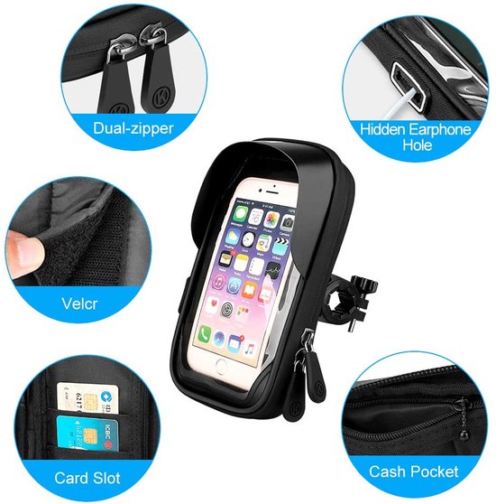 Telefoonhouder fiets – Waterdichte stuurtas – 4.7-6.7 inch – Geschikt voor iPhone 16/15/14 & Samsung – Zwart-Ilumina Benelux
