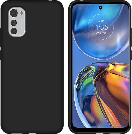 Silicone hoesje zwart met 2 Screenprotector Geschikt voor: Motorola Moto E32s / Moto E32