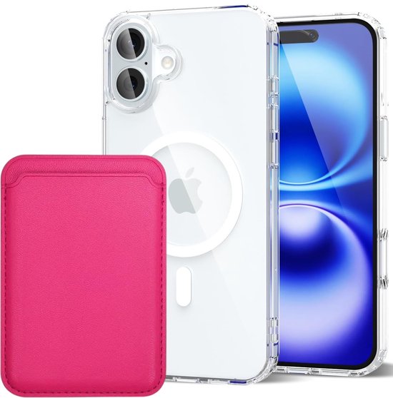 iPhone 16 Plus Hoesjes – Anti-Shock Backcover – MagSafe – Magnetische Pasjeshouder – Roze-Ilumina Benelux