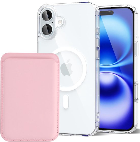 iPhone 16 Hoesjes – Anti-Shock Backcover met MagSafe – Magnetische Pasjeshouder – Lichtroze-Ilumina Benelux