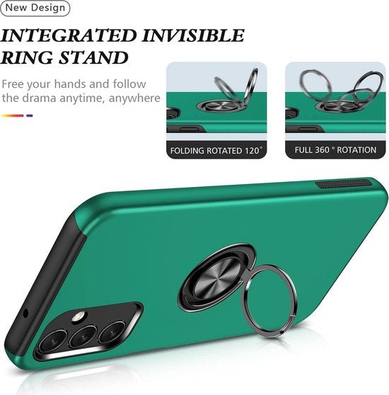 Samsung Galaxy A13 4G Hoesjes – Harde Backcover met Vingerring – Anti-drop – Groen-Ilumina Benelux