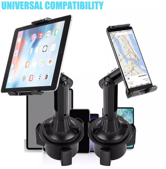Tablethouder auto – Bekerhouder montage – Stevige grip – 360° draaibaar – Geschikt voor telefoon & tablet – Zwart-Tablethouder-Ilumina Benelux