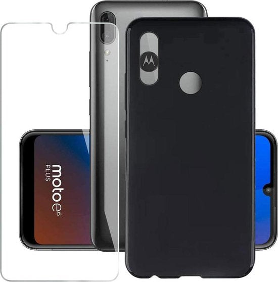 Motorola Moto E6 Plus Hoesjes – Soft Siliconen Backcover – Inclusief 2x Screenprotector – Zwart