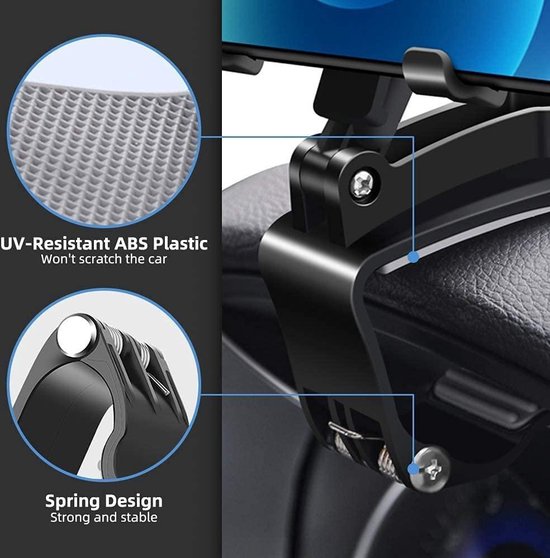 Telefoonhouder auto – Dashboardhouder met veerclip – 360° draaibaar – Voor 4-7 inch smartphones – Zwart-Ilumina Benelux