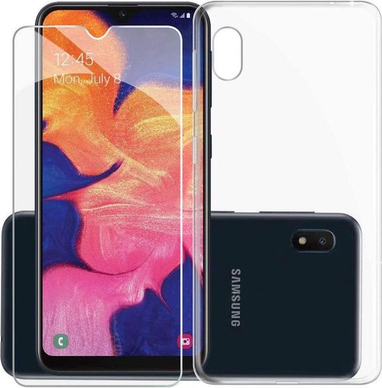 Soft Back Cover Hoesje Geschikt voor: Samsung Galaxy A10E Lite - Soft TPU Siliconen Case & 2X Tempered Glas Combi - Transparant