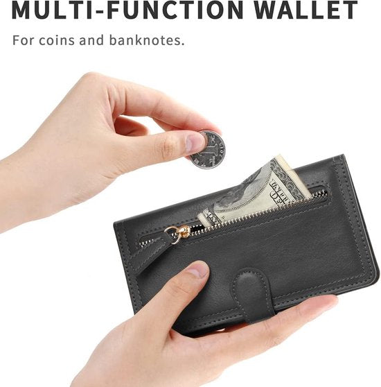 Samsung Galaxy S23 Hoesjes – Vintage Portemonnee Hoes – Pasjeshouder – Magneetsluiting – Zwart