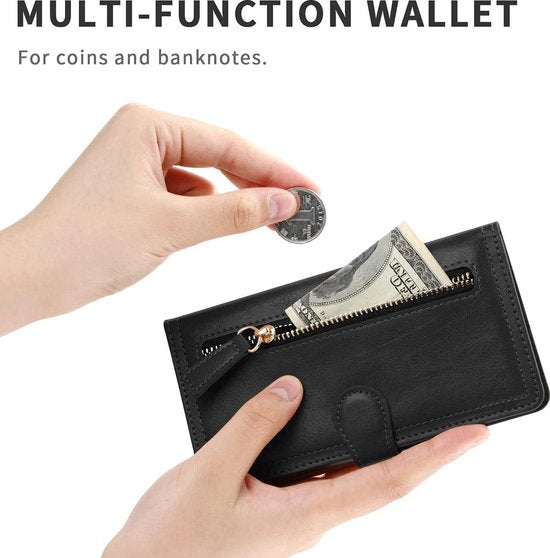 Bookcase Geschikt voor: Samsung Galaxy A72 met ritssluiting - 5 kaarten houder - Zwart